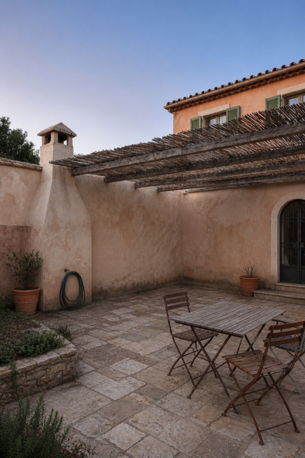 Underused Mediterranean courtyard before garden redesign